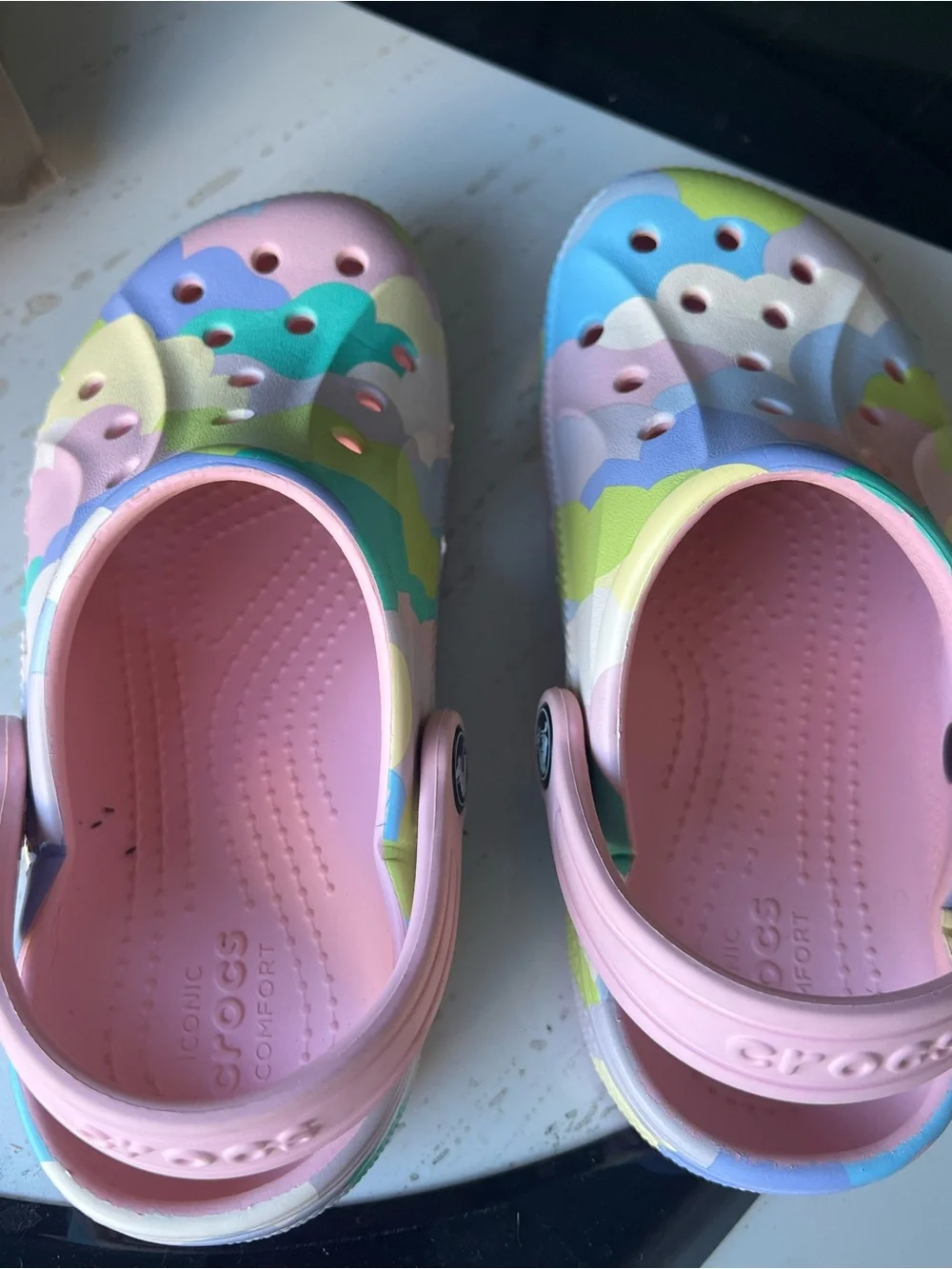 CROCS Kids Pastel Multicolor Clogs with Pink Straps